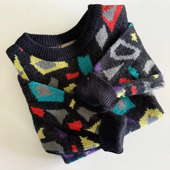 Esprit Sport 1980s Memphis Style Abstract Novelty Knit Sweater - Picture 2 of 6